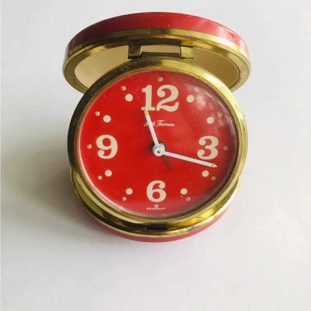 Vintage Seth Thomas Mod Trotter Travel Alarm Clock #3562 Cherry Red Germany MCM